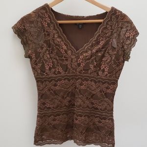 Lacy lined brown One West top